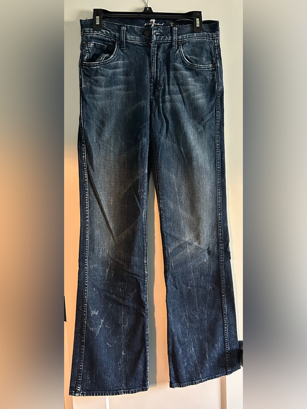 7 for all man kind Men's Dark Blue Straight-Leg Jeans